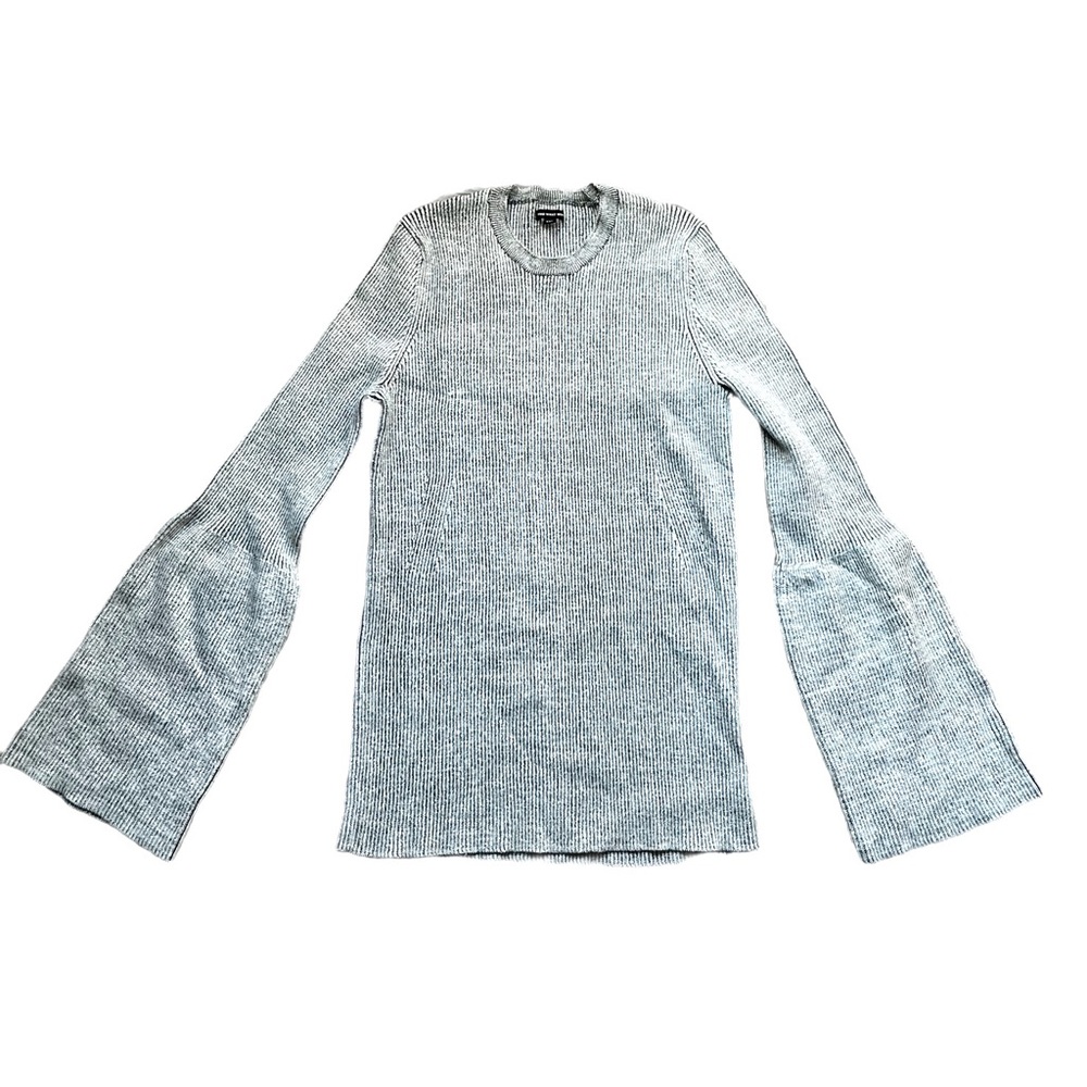 Who What Wear Neutral Grey Ribbed Trumpet Sleeve Sweater in Size XXL - Picture 4 of 10